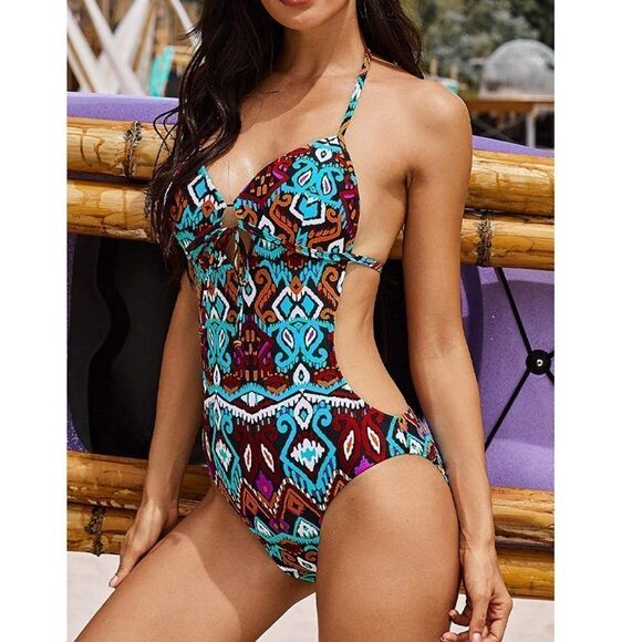 Sexy Plunge Strappy One Piece Swimsuits Tummy Control Bathing Suits - Picture 1 of 5